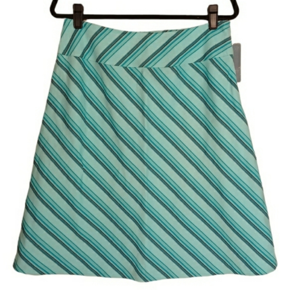 HILLARD & HANSON Light Blue Diagonal Striped A-line Skirt Size 10 Medium NWT